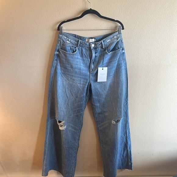 Hidden Khalia Wide Leg Jean Medium Wash Destroyed Knee Womens Size 31 - Picture 3 of 15